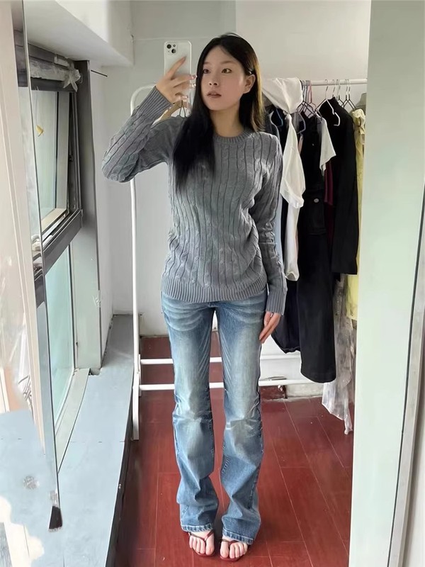 复古微喇低腰牛仔裤女春秋新款紧身显瘦美式vibe风直筒裤子|undefined