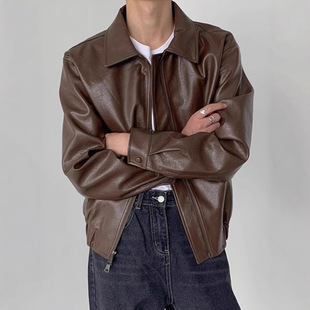 Autumn and Winter Korean Style Retro Leather Jacket Loose Casual Short Leather Jacket Men's Ins Fashionable Handsome Top Trendy Men's Jacket