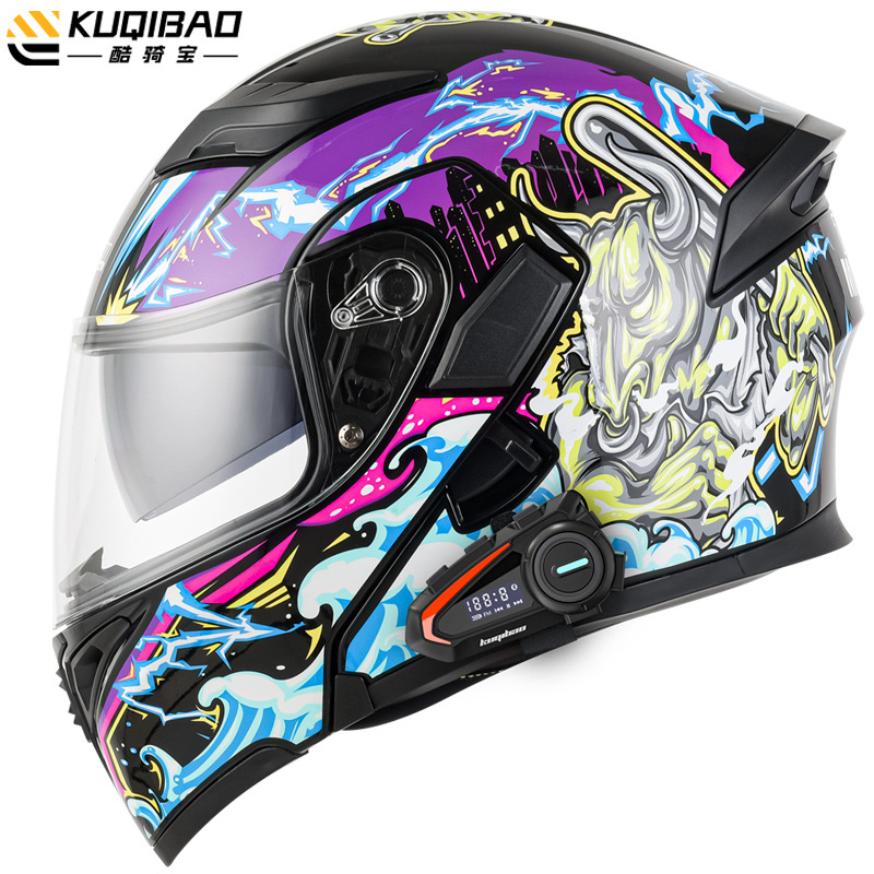 Casco de motocicleta CoolQibao con doble lente abatible antivaho, Bluetooth, batería de larga duración y pantalla, adecuado para uso en pista.