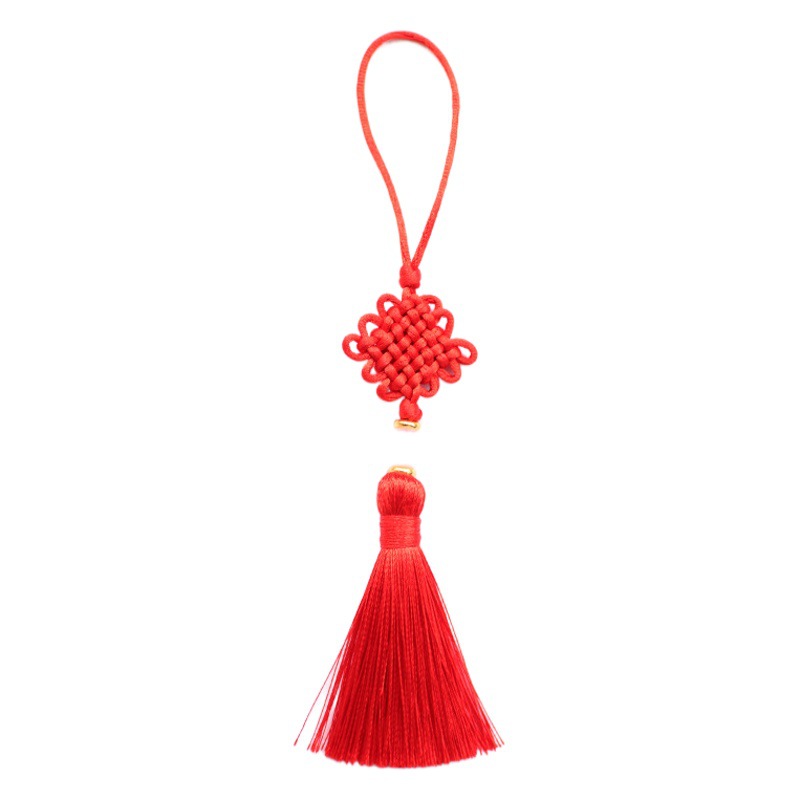 No. 7 6-Plate Small Chinese Knot Tassel Hanging Square Winning Knot through Jade Beads Tassels U Disk Sachet Bookmark Car Pendant Wholesale