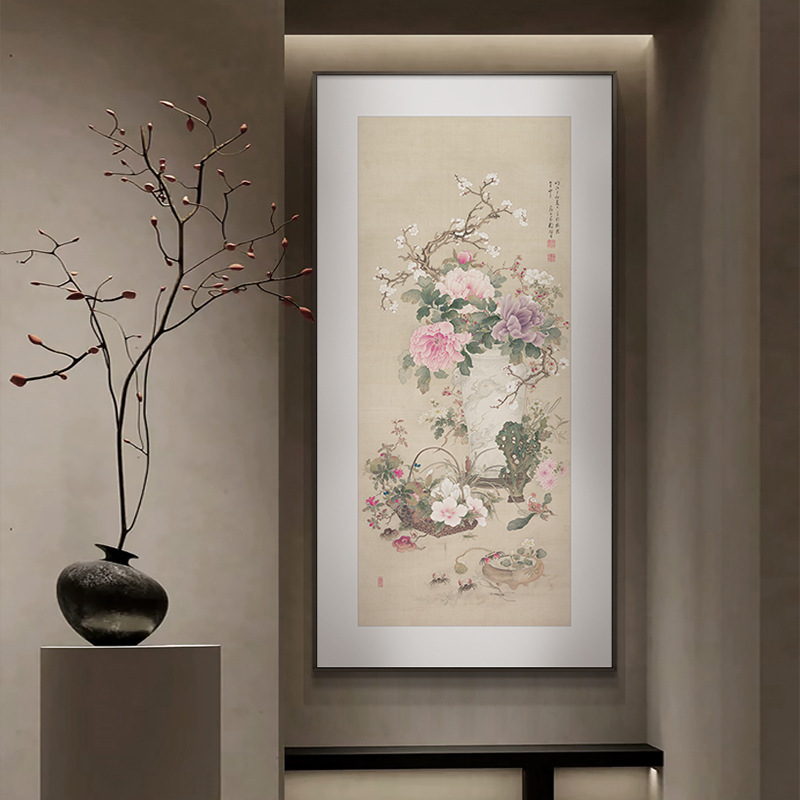 平安如意进门玄关装饰画新中式宋代美学入户走廊过道挂画花瓶壁画|undefined