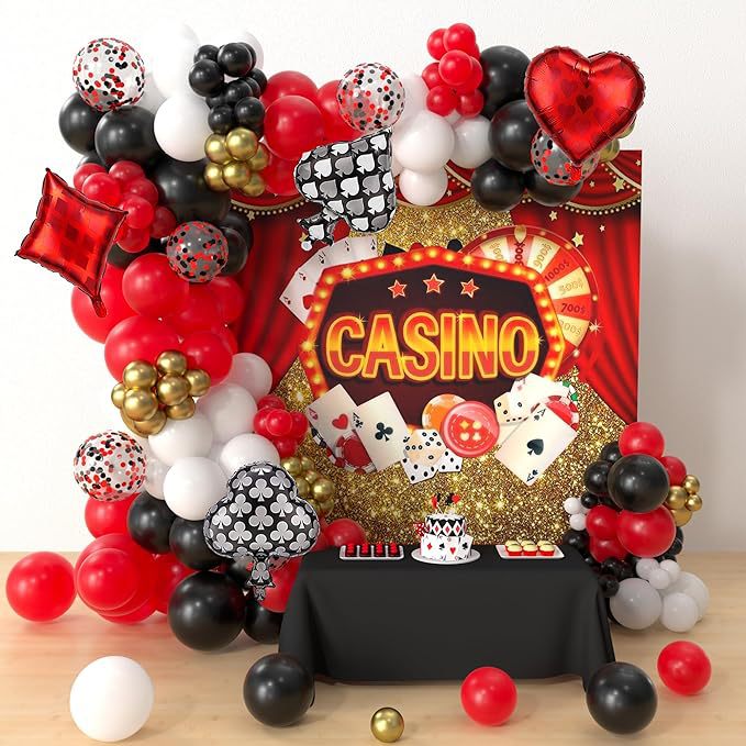 Casino Theme 150 Pieces Party Decoration Balloon Arch Casino Game…