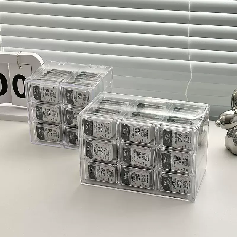 日抛美瞳收纳盒多副带盖9宫格大容量抽屉式隐形眼镜盒分格透明盒