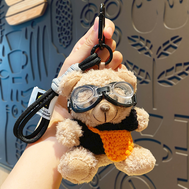 Lindo oso llavero de coche muñeca de felpa de mujer colgante de coche llavero hebilla de llave colgante de bolsa anti-pérdida