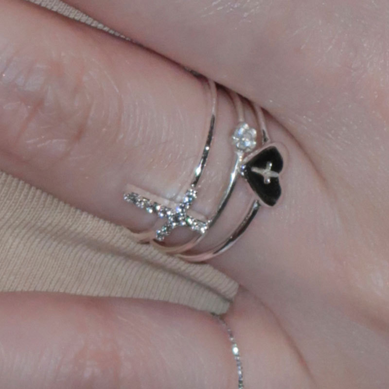 Minimalist Design Cross Heart Open Ring for Women, Light Luxury Trendy Fashion Versatile Ring