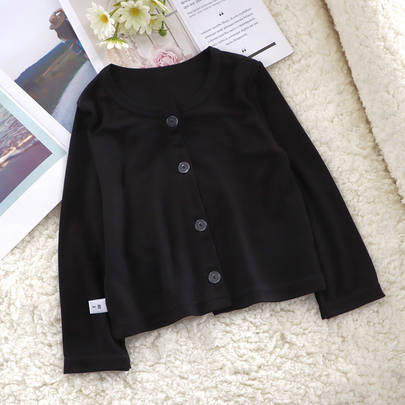 Summer Girls' Base Shirt Cooling Baby Girls' Solid Color Cardigan Top Breathable Little Girls' Round Neck Stylish Air Conditioning Shirt
