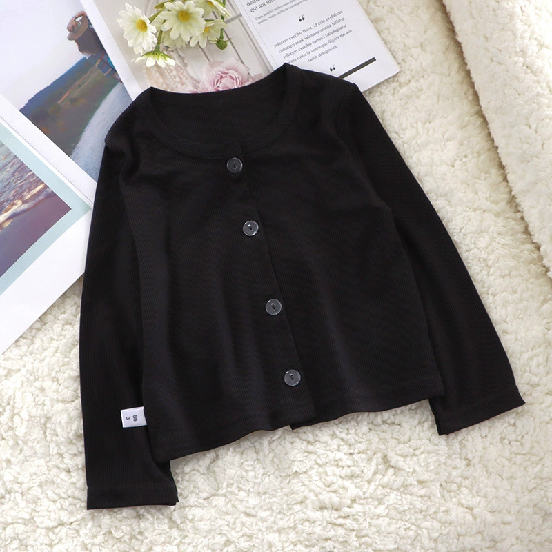 Летняя Базовая рубашка для девочек, крутой однотонный кардиган для маленьких девочек, дышащая стильная рубашка с круглым вырезом для девочек, Кондиционер