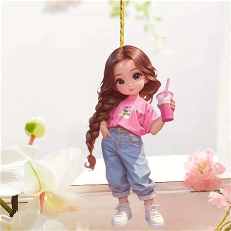 Nuevo plano acrílico transfronterizo para adorable té de leche gatos colgantes de automóviles fiestas colgantes de decoración del hogar