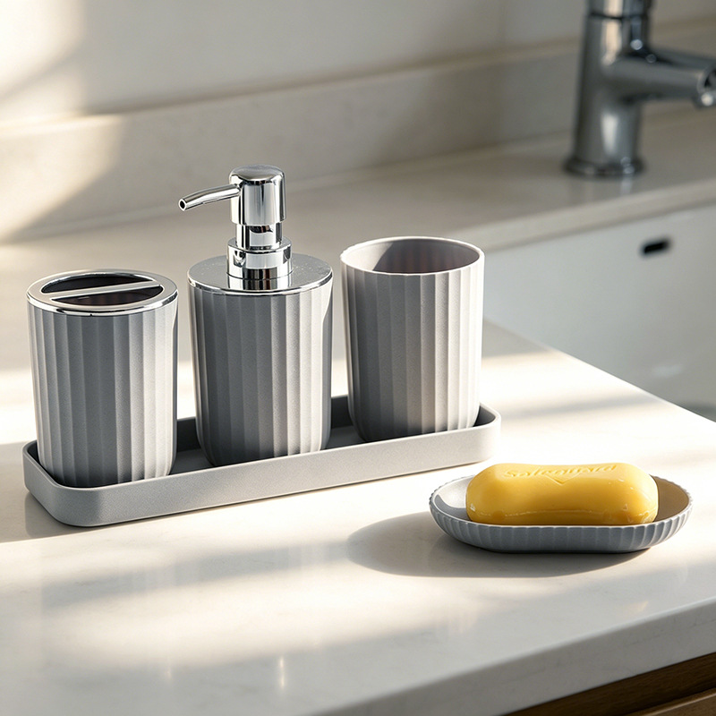 Juego de Accesorios de Baño de Bambú de Plástico