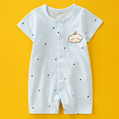 Baby jumpsuit pure cotton summer thin short-sleeved newborn clothes a underwear baby harem pajamas crawling clothes