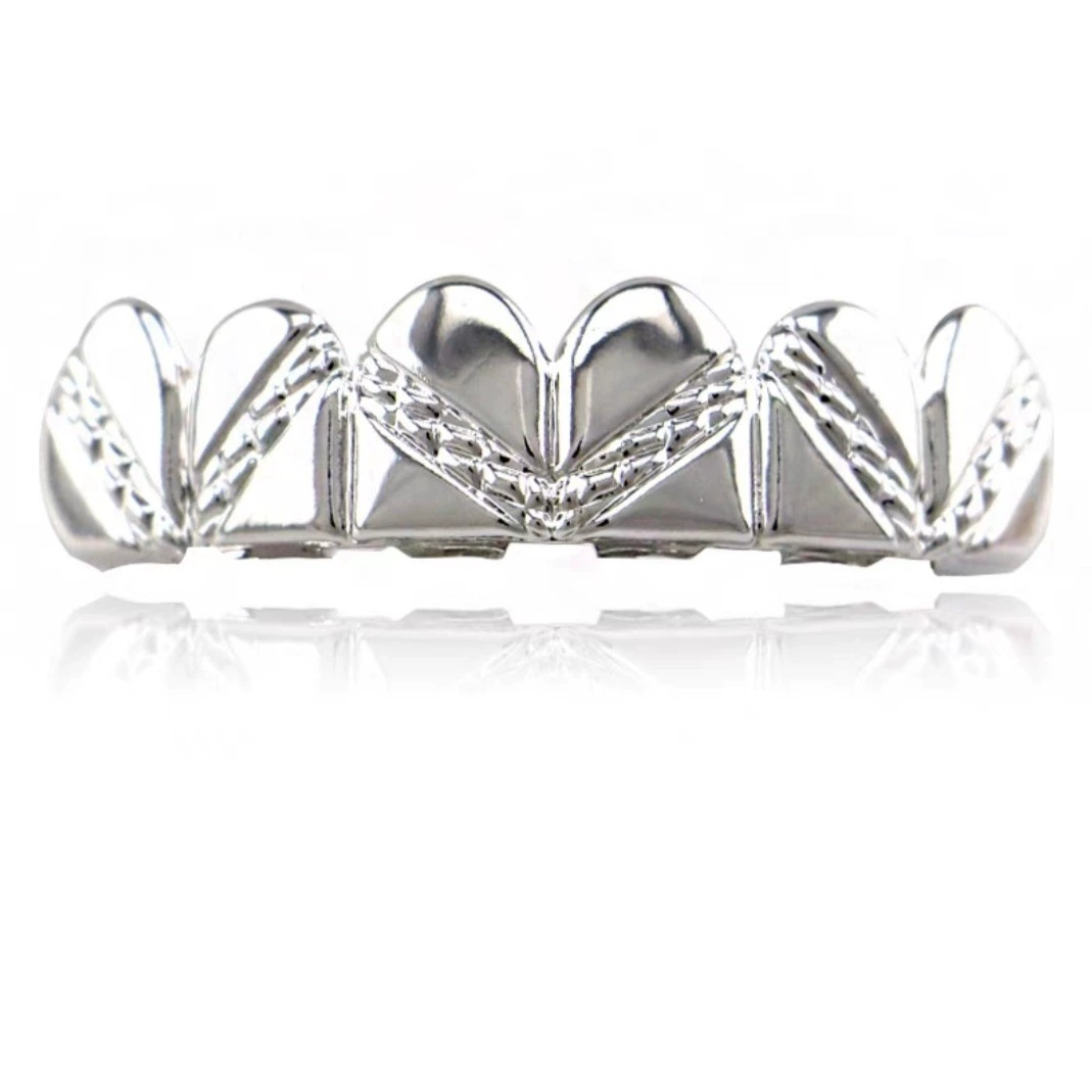 Decorative Teeth Grills, Silver-Plated Hip Hop Braces, Universal Upper & Lower Fit