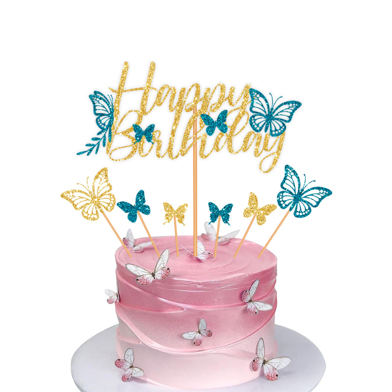 Cumpleaños Brillante Letra Mariposa Papel Cumpleaños Suministros De Decoración De Pasteles display picture 10