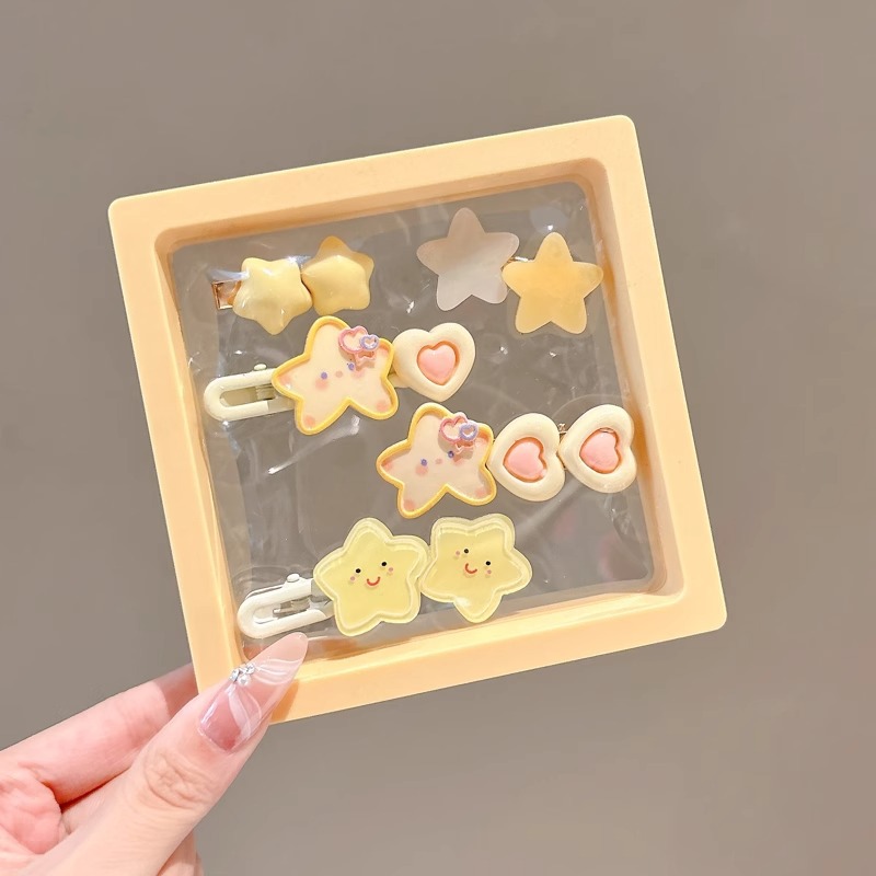 Cartoon series amarillo conjunto de estrellas toque de cabello de alto valor de cara dulce chica viento lateral clip de cabello toque de cabello adornamiento