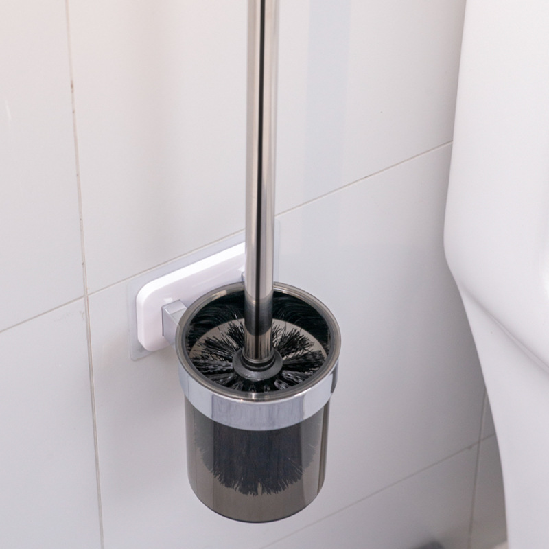 Stainless steel handle toilet brush seamless adhesive wall-mounted toilet cleaning soft-bristled toilet bathroom plastic cleaning brush