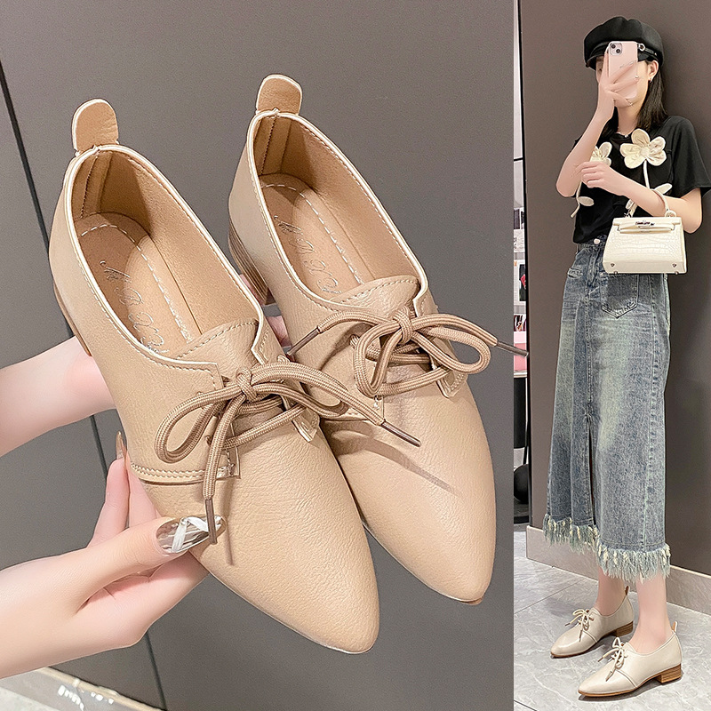 Demi-season casual shoes English style with shoelaces pointed-toe
