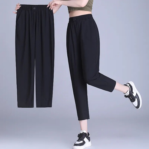Ice Silk Quick-Drying Pants for Women 2025 New Summer Style Hang-Down Sports Pants Simple Elastic Nine-Inch Casual Women's Pants 