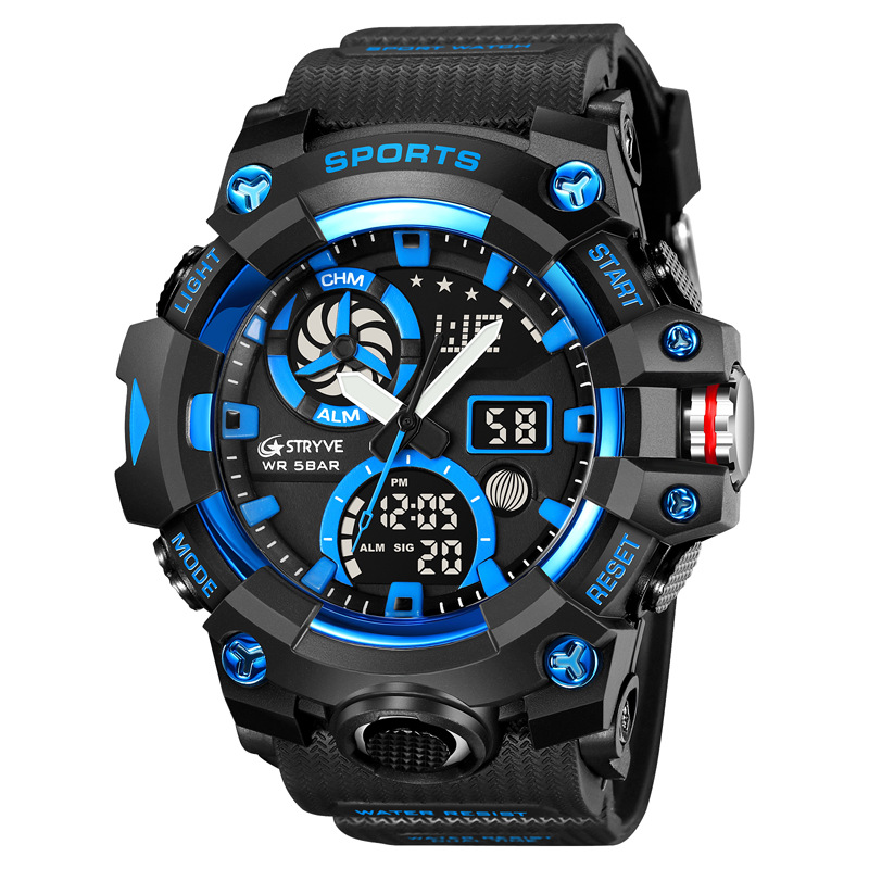 STRYVE hombre de moda impermeable reloj deportivo nocturna electrónica multifunción cronógrafo de pulsera 8027