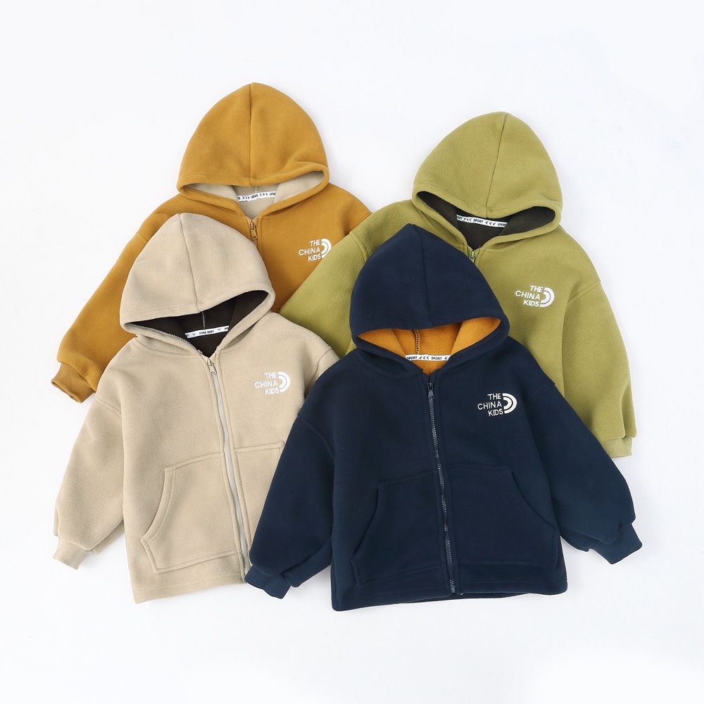 Chaqueta de vellón polar para niños, modelos de primavera y otoño 2024, nuevos niños, ropa de otoño con capucha para niños, chaqueta gruesa para niños