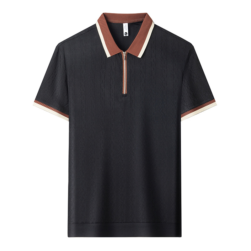 [911 #] nuevo color de verano de manga corta de media manga ligera Jacquard cremallera camiseta de hombre polo image 5