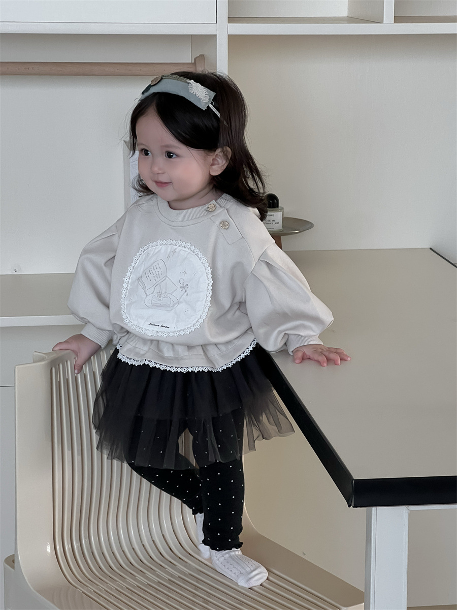 Conjunto de Sudadera y Vestido con Pantalón para Niñas de Algodón Juego de Dos Piezas para Otoño