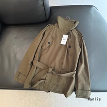 Z风跨境欧美风2025新款时尚气质女装批发宽松棉质腰带风衣8490745