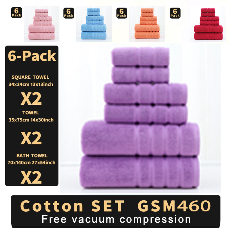 Spot Wholesale Amazon Foreign Trade Cotton Towel Bath Towel Square Towel Set Three-Piece Set Six-Piece Set Thickened Absorbent Towel Set