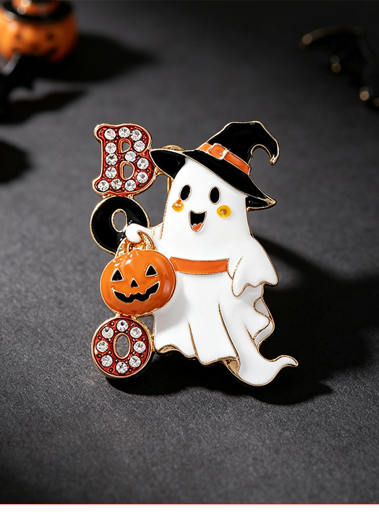 Original Halloween Ghost Brooch, Wizard Hat, Pumpkin, Diamond-Embellished Enamel Alloy Badge, Directly Supplied by Manufacturer, Clothing Accessories