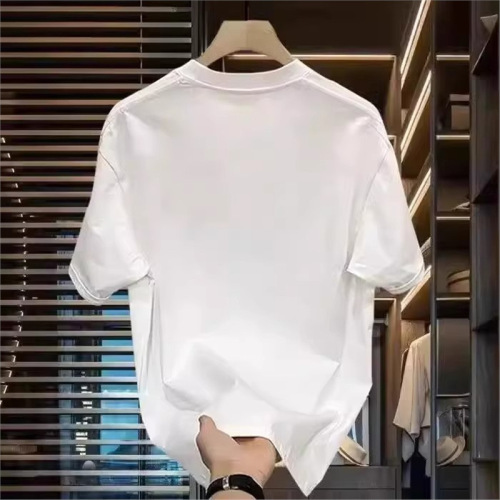 White Short Sleeve T-Shirt for Men - Summer Pure Cotton Heavyweight 2025 Youth Half Sleeve Base Shirt Loose Trendy