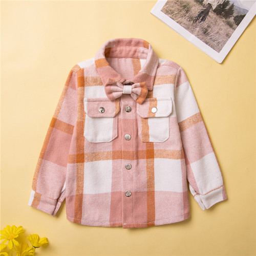 English-style children's clothing new INS children's spring and autumn wear cool long-sleeved plaid bow tie boys' shirt top wholesale