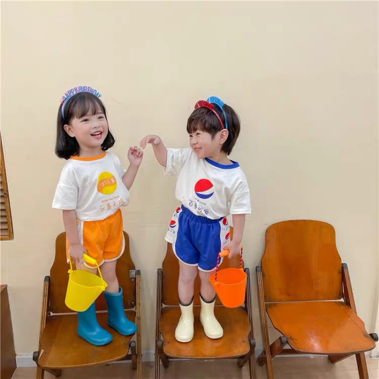Children's Clothing Garden Clothes Children's Internet-famous spoof Beverage Summer New Short-sleeved Shorts Set for Boys and Girls