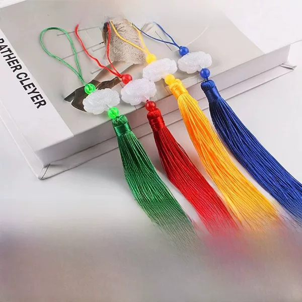 Source Factory Tassel Pendant Double-Sided White Jade Lotus Mobile Phone Bookmark Tassel Chinese Style Retro Hanfu Brooch Fan Pendant