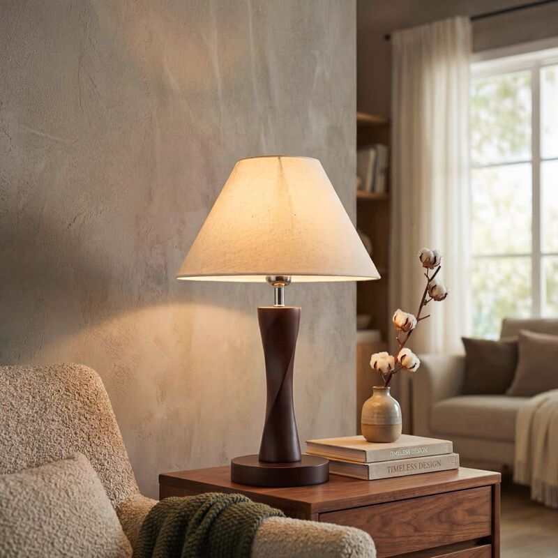 Designer vintage-style solid wood table lamp, 6 new dimmable bedside lamps, bedroom and living room, creating a warm and elegant ambiance, metal