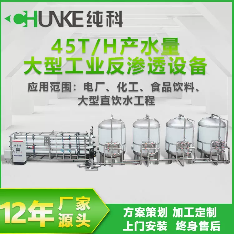 反渗透纯水机10吨20吨40吨50吨100吨反净水设备RO食品化直饮水