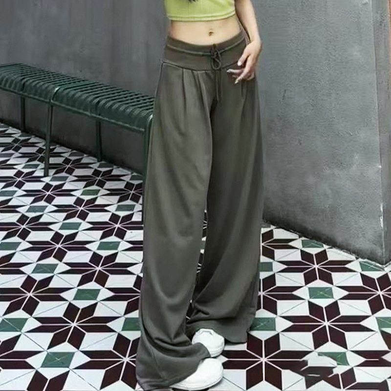 美式复古宽松阔腿裤女秋2025新款低腰抽绳显瘦直筒慵懒垂感运动裤|undefined
