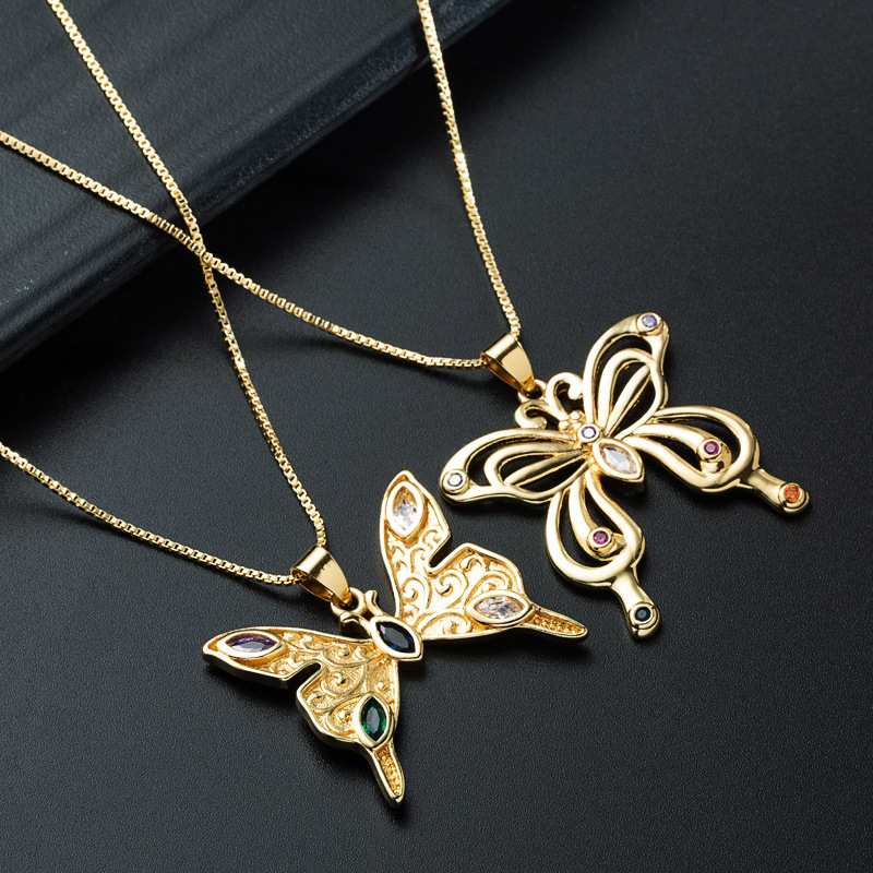 Nihaojewelry wholesale jewelry fashion hollow butterfly pendant copper goldplated necklacepicture3