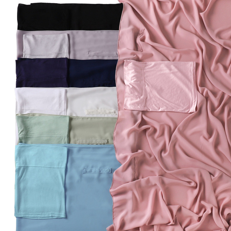 High-Quality Pure Color Silky Thick Chiffon with Matching Color Base Cap with Built-In Magnetic Buckle for Convenient Turban Scarf