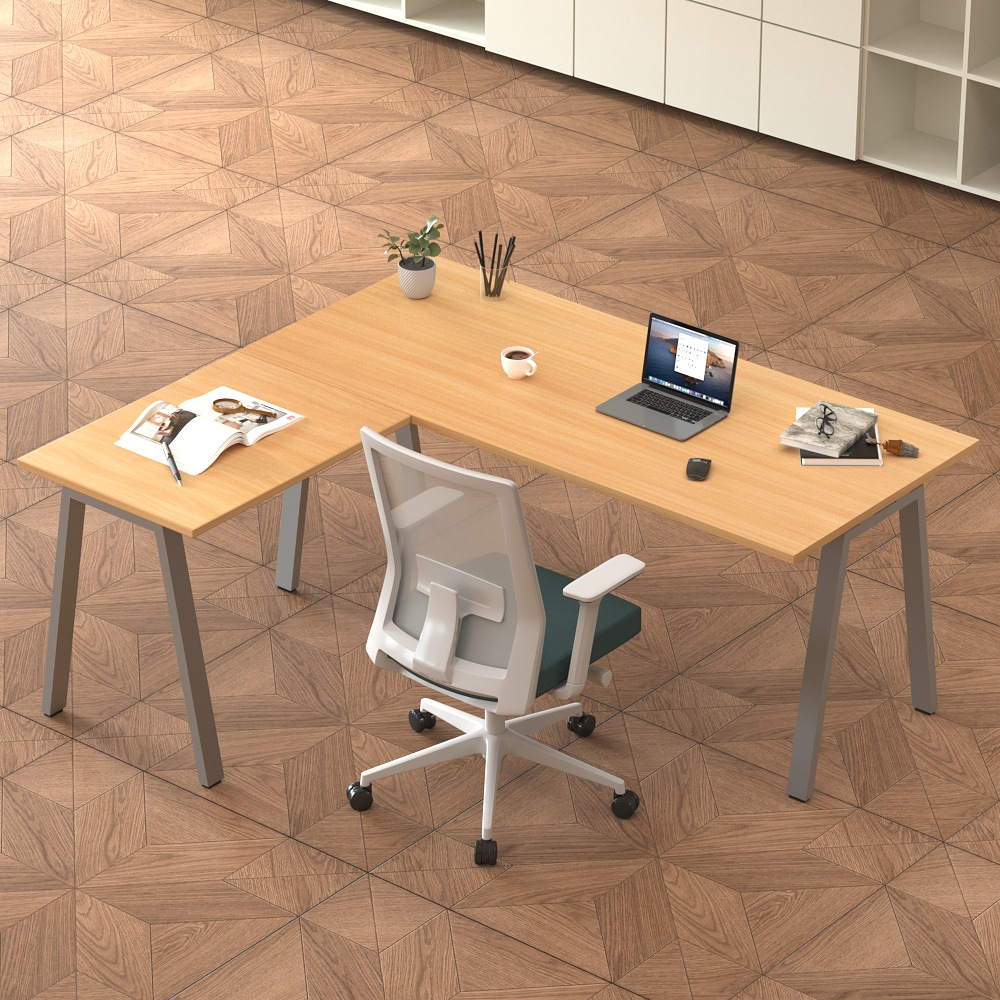 Tablero de melamina L-mesa de oficina fábrica de muebles de oficina transfronterizos simple mesa de trabajo marco de acero mesa de computadora de esquina