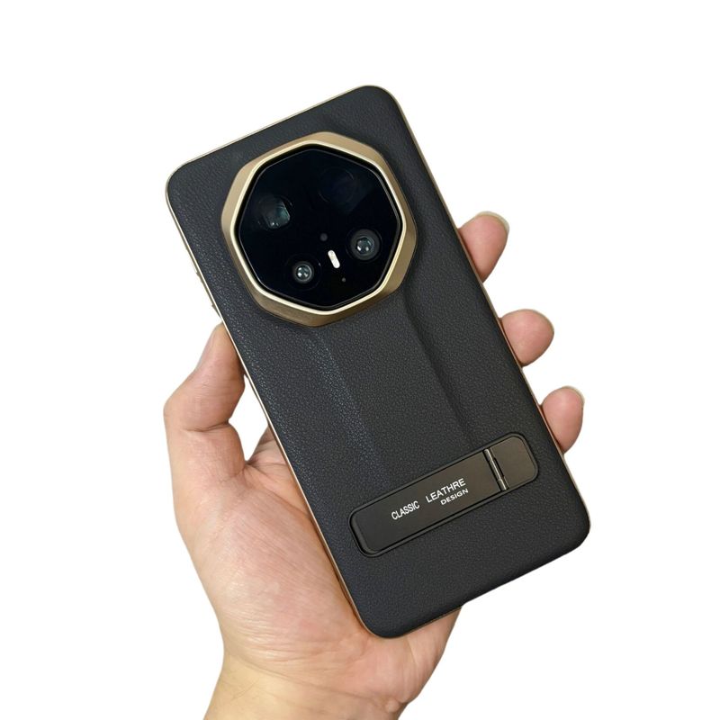 适用华为mate70rs非凡大师手机壳真皮60pro+电镀带支架全包防摔壳|undefined