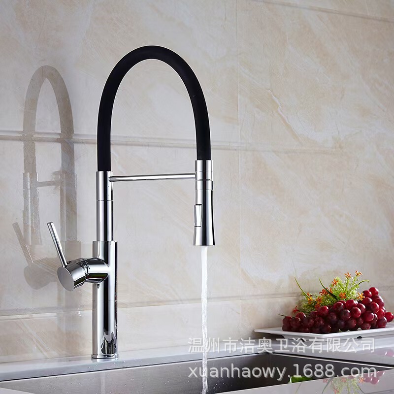 Foreign trade all copper black silicone kitchen hot and cold faucet silicone universal telescopic integrated sink faucet shower