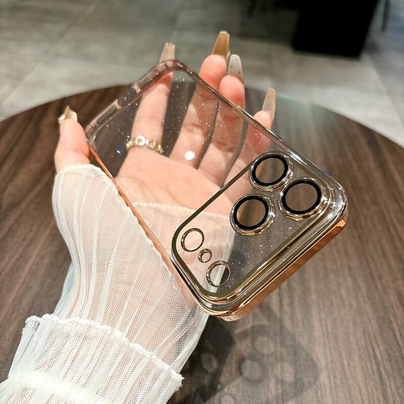 适用iPhone17PROMAX电镀星空闪粉手机壳苹果16带镜头膜硬保护套15|undefined