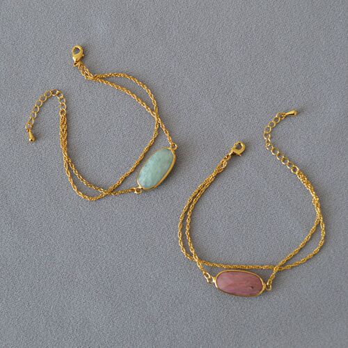 European and American niche retro personality irregular faceted labradorite rose quartz natural stone double-layer metal chain bracelet