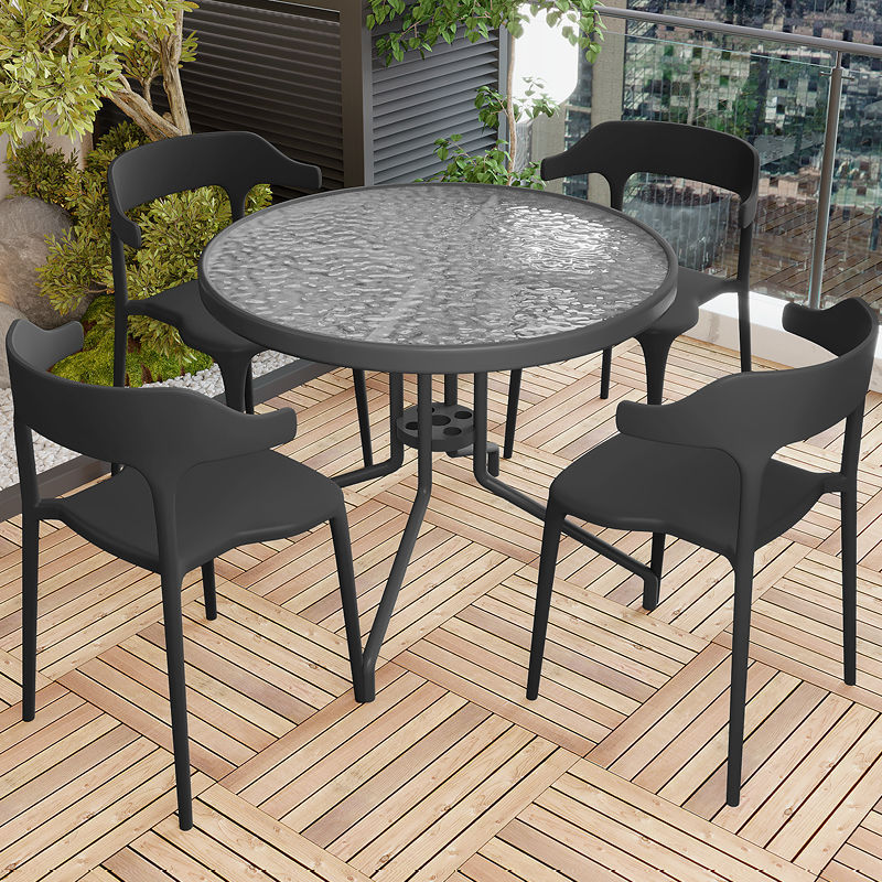 80cm 물잔물결 조립 원형 테이블 + 의자 4개