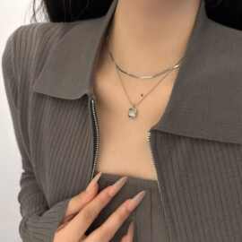 天然珍珠拼接爱心项链女夏高级设计感小众黑色精致锁骨链甜酷颈链