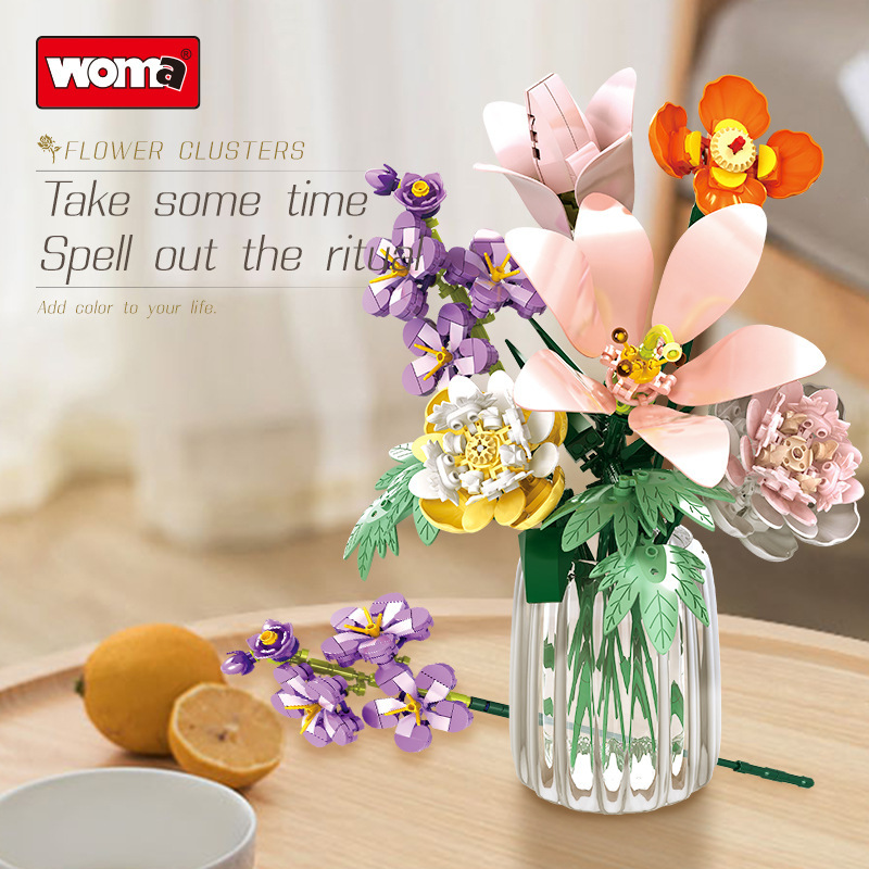 国境を越えた新製品 Woma ビルディングブロックフラワーアレンジメント永遠の花束レゴ小粒子教育組み立ておもちゃギフトと互換性あり|undefined