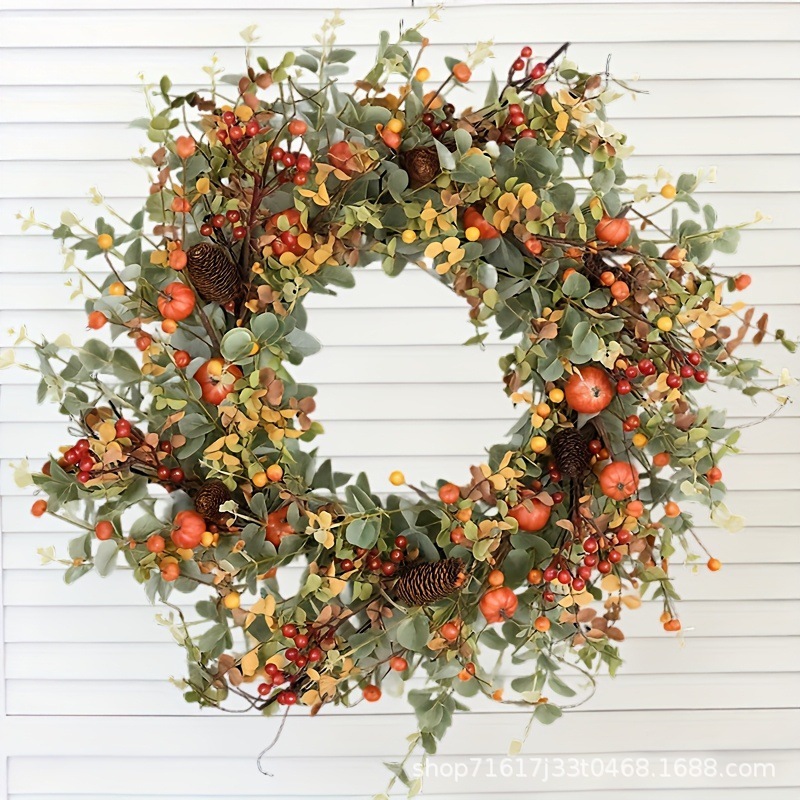 2025年秋季南瓜浆果前门仿真花环装饰跨境亚马逊FAutumn Wreath|undefined