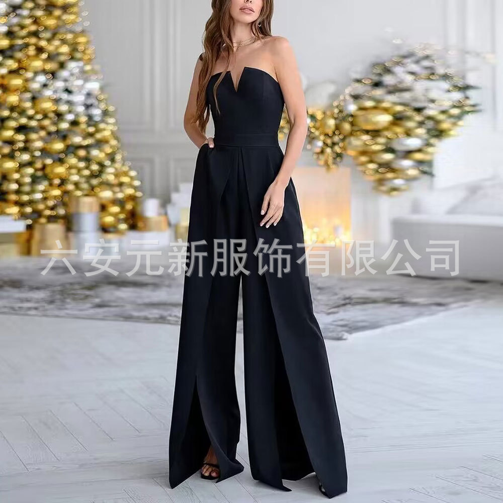 Amazon AliExpress nuevas mujeres de alta cintura casual jumpsuit pantalones sexy tubo superior elegante mono del partido