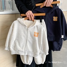 邦诚儿童套装2026春季新款韩版男女童连帽拉链开衫两件套童装批发