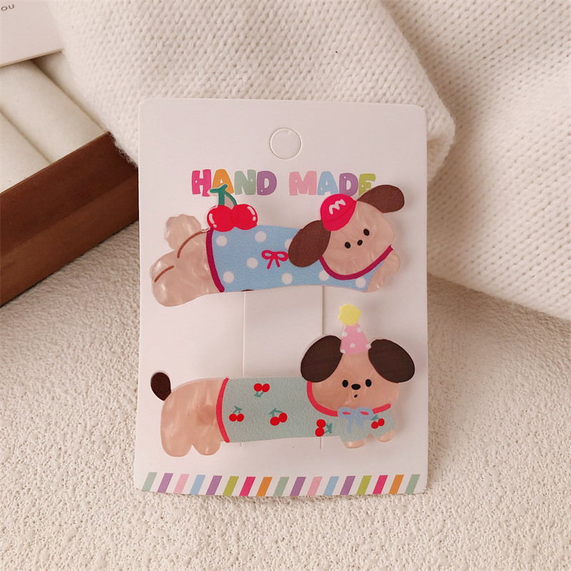 Caricatura encantadora onda punto perrito gatito broche de cabello de niña corazón arco de cabello roto fijación de bordes broche de cabello de gatito universal