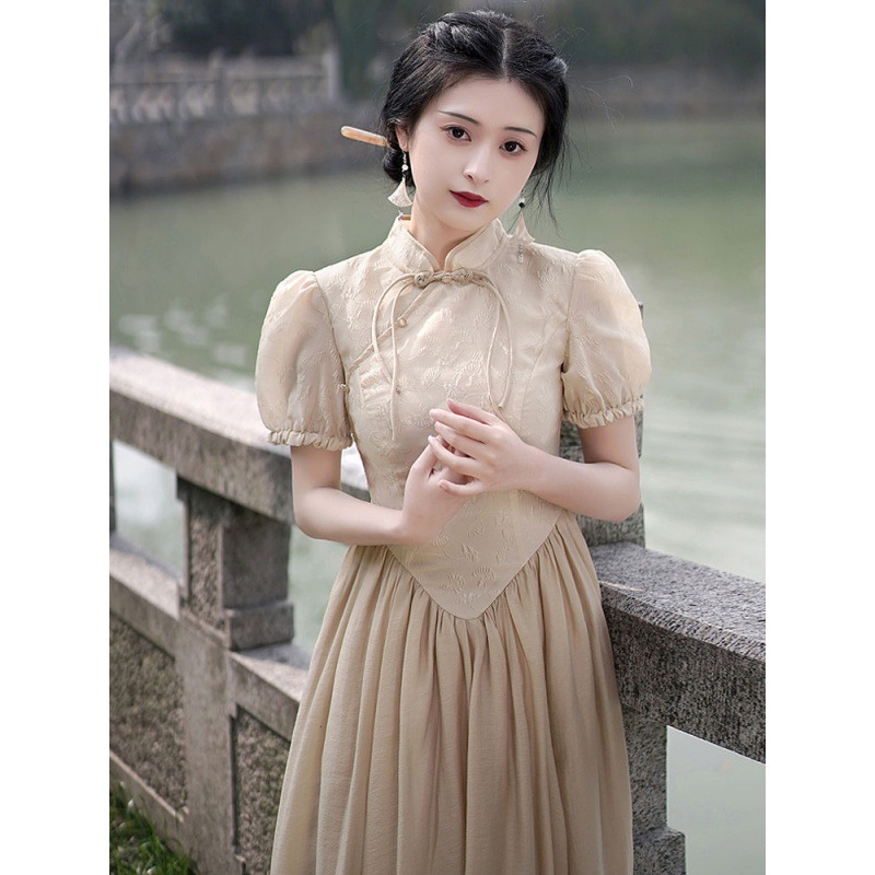 新中式设计感连衣裙夏季复古女装中国风改良旗袍长裙子民国小洋装