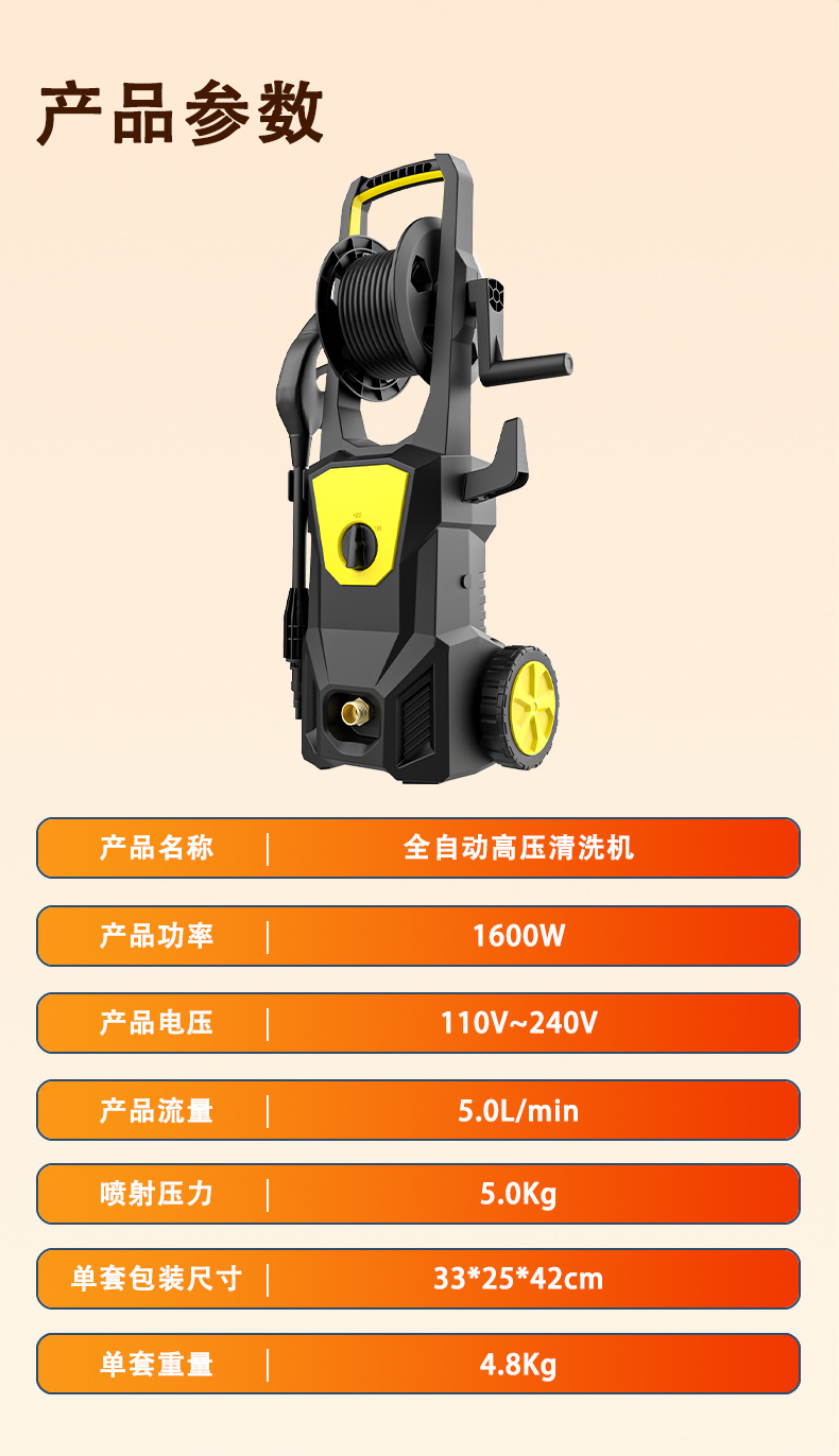 New cross-border high-pressure car washer for home use, 220V/110V, high-power, self-priming, dual-use, portable cleaning machine